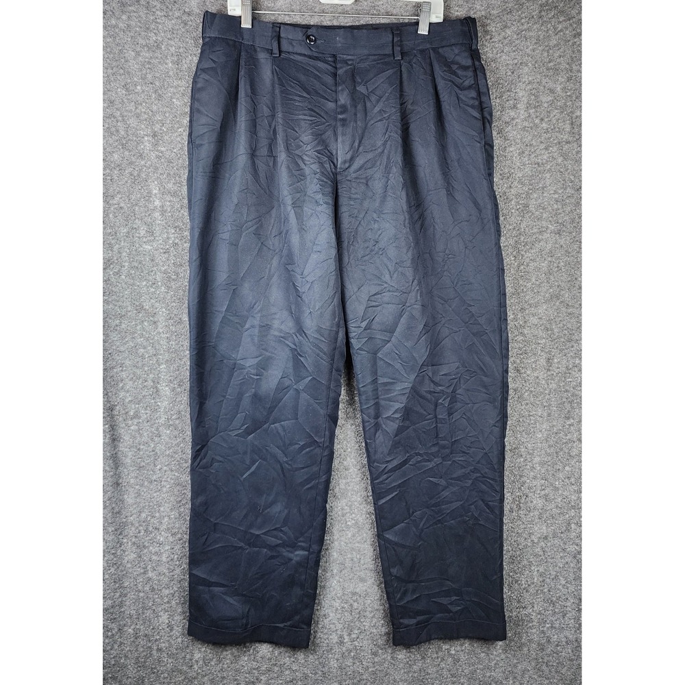 Savane Dress Pants Mens 36x32 Navy Blue Pleated Cuffed Straight Leg Trousers